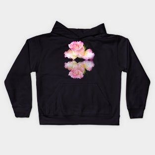 pink rose with raindrops and a reflection Kids Hoodie